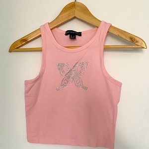 Butterfly rhinestone pink crop top